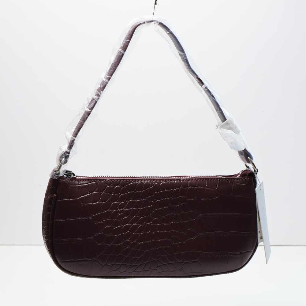 Street Level Burgundy Croc‎ Embossed Baguette Shoulder Bag Vegan Leather NWT